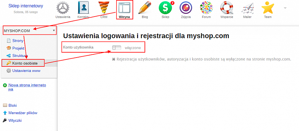 Włączenie Konto osobistego