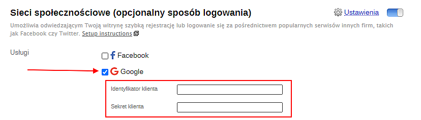 Podłączenie logowania przez Google