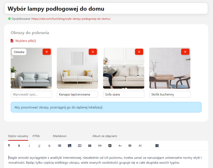 Okładka i galeria wpisów na blogu