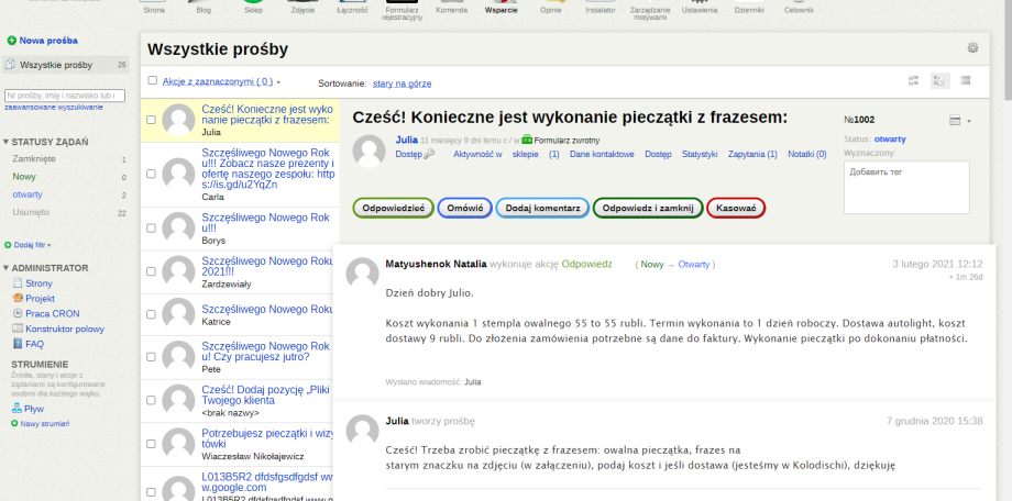 Wsparcie - ticket system help desk it