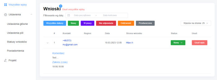 Formularz informacji zwrotnej