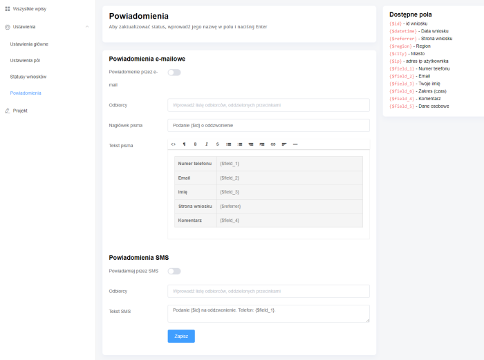 Formularz informacji zwrotnej