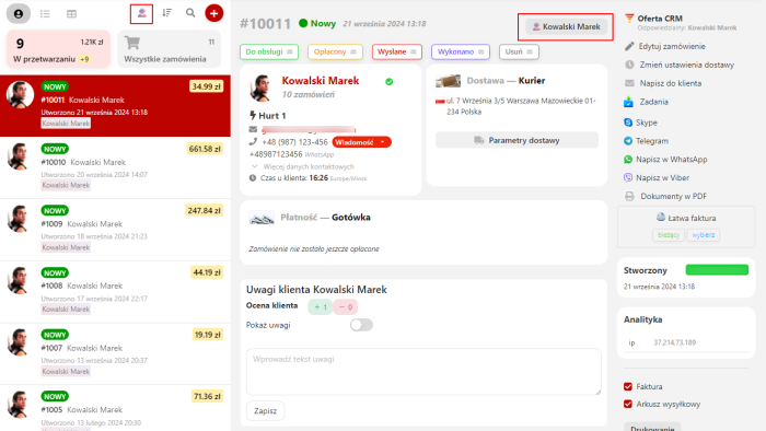 Zamówienia menedżerów