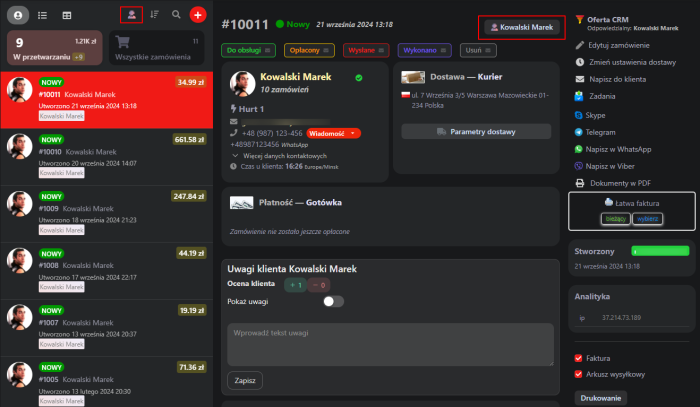 Zamówienia menedżerów