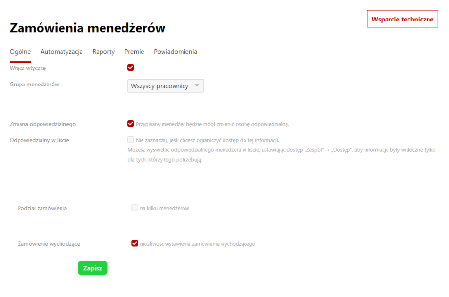 Zamówienia menedżerów Zamówienia menedżerów