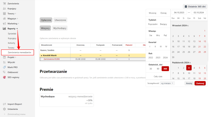 Zamówienia menedżerów