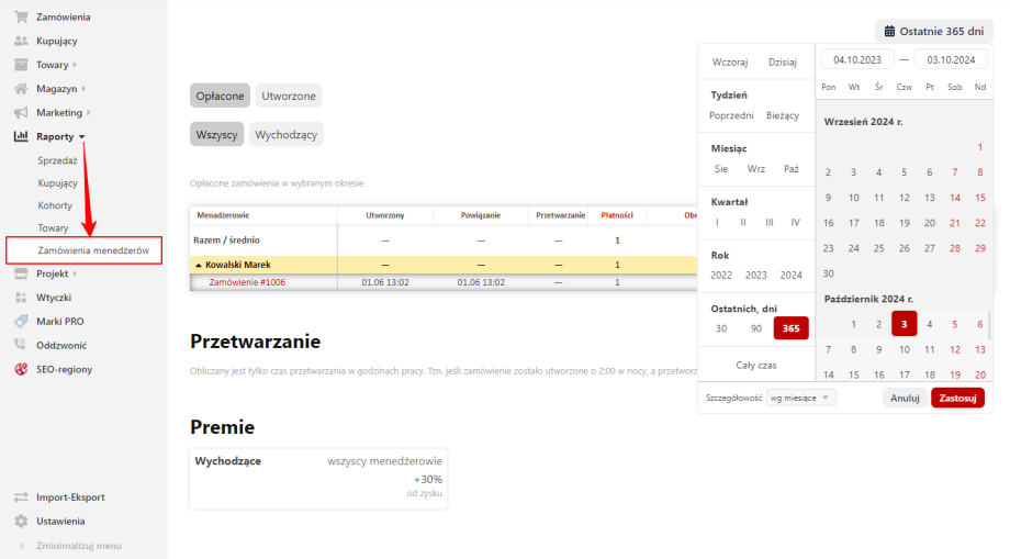 Zamówienia menedżerów Zamówienia menedżerów