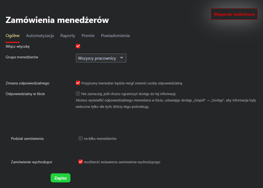Zamówienia menedżerów Zamówienia menedżerów