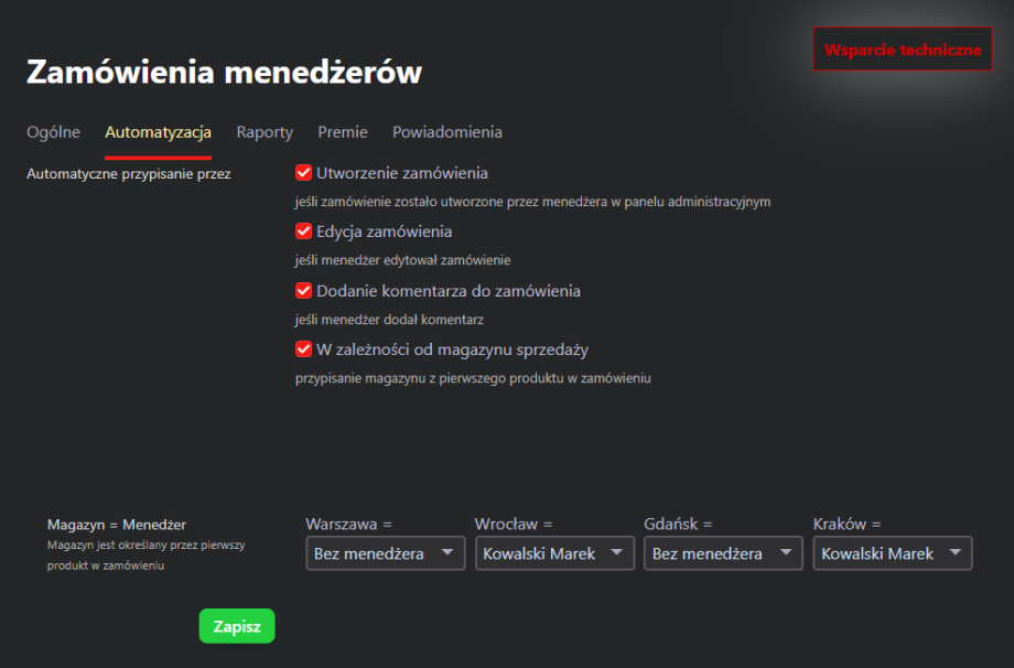 Zamówienia menedżerów Zamówienia menedżerów