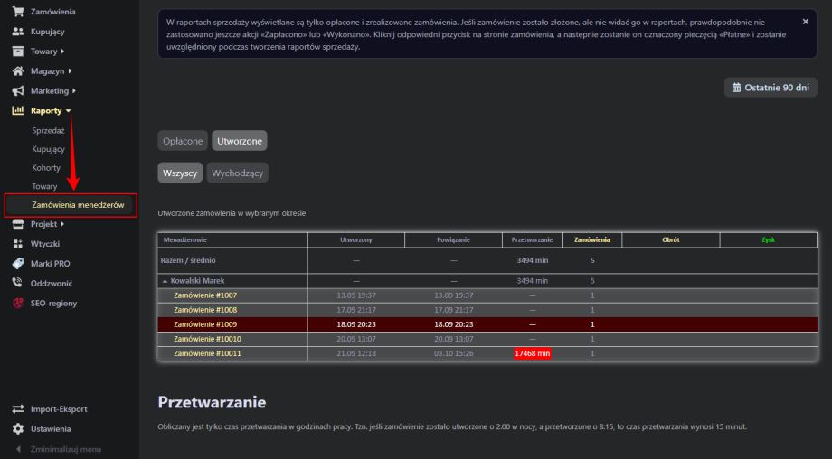 Zamówienia menedżerów Zamówienia menedżerów