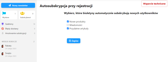 Autosubskrypcja przy rejestracji