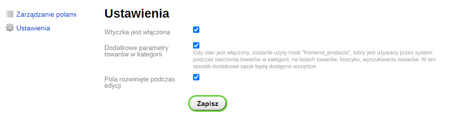 Zarządzanie dodatkowymi parametrami (sklep) Zarządzanie dodatkowymi parametrami (sklep)