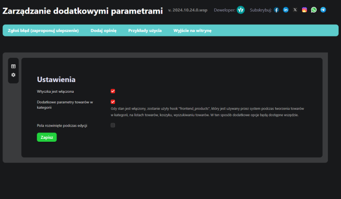 Zarządzanie dodatkowymi parametrami (sklep)