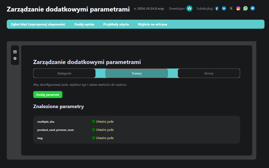 Zarządzanie dodatkowymi parametrami (sklep) Zarządzanie dodatkowymi parametrami (sklep)