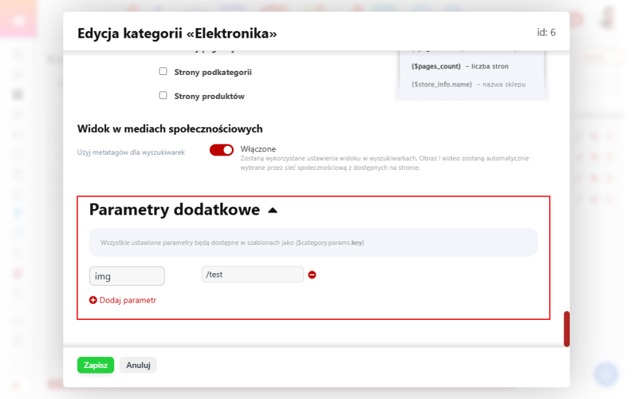 Zarządzanie dodatkowymi parametrami (sklep) Zarządzanie dodatkowymi parametrami (sklep)