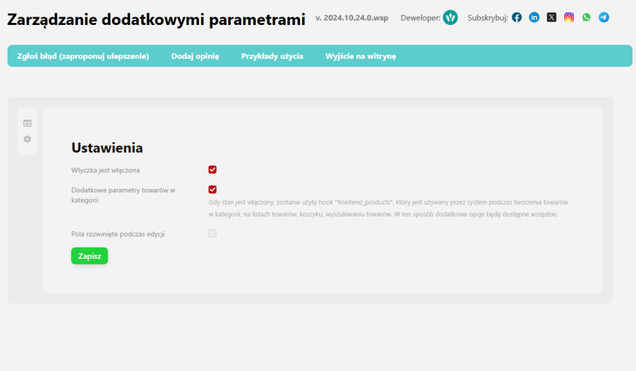 Zarządzanie dodatkowymi parametrami (sklep) Zarządzanie dodatkowymi parametrami (sklep)