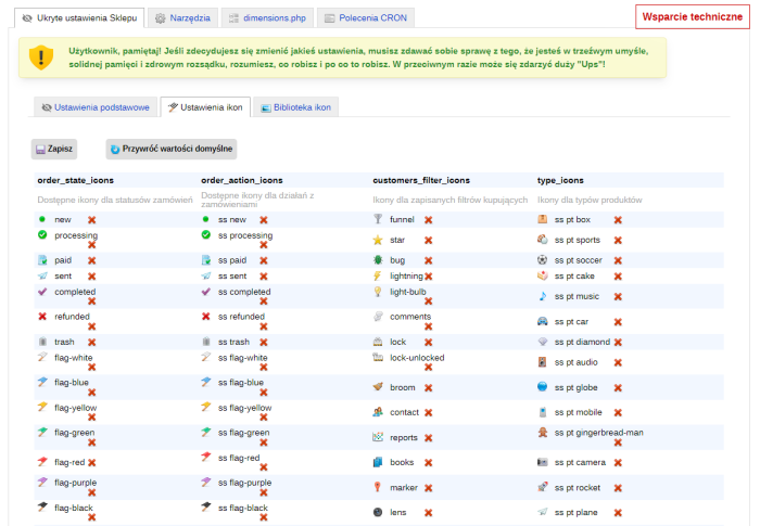 Ukryte ustawienia (sklep)