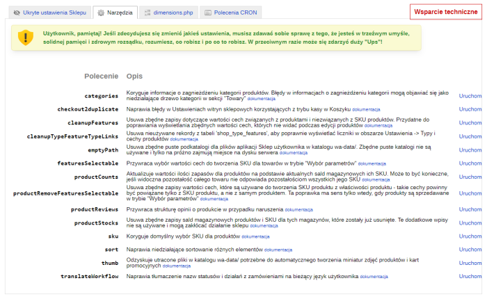 Ukryte ustawienia (sklep)