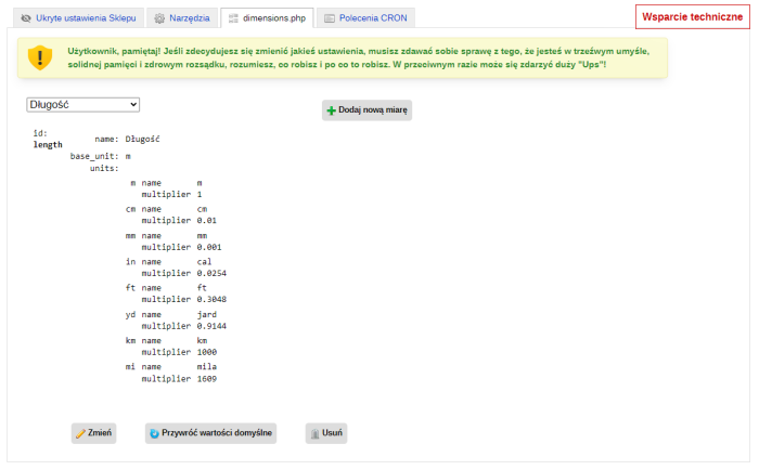 Ukryte ustawienia (sklep)