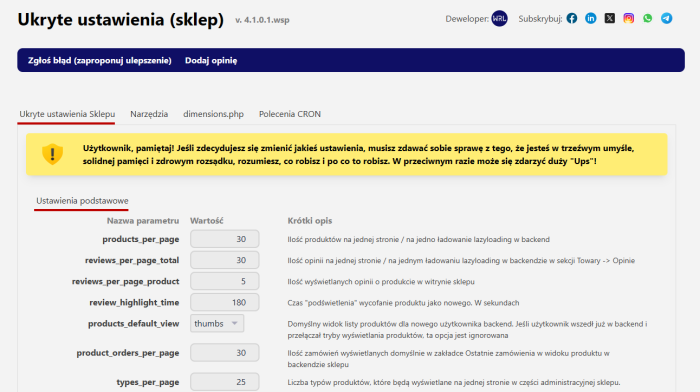 Ukryte ustawienia (sklep)