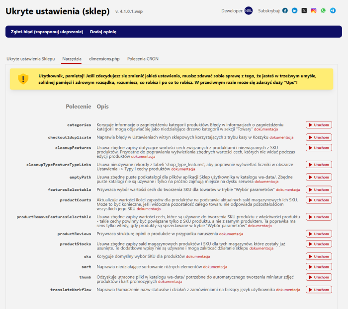 Ukryte ustawienia (sklep)