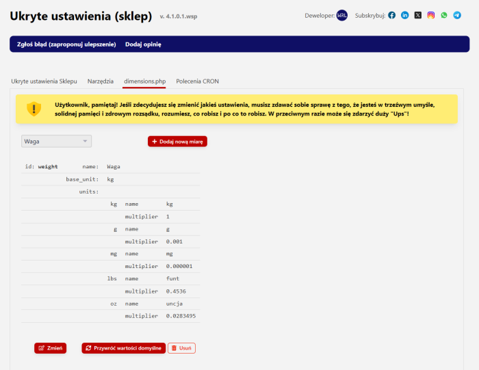 Ukryte ustawienia (sklep)