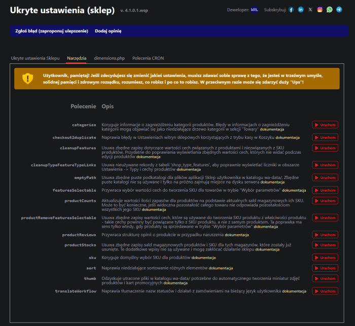 Ukryte ustawienia (sklep)