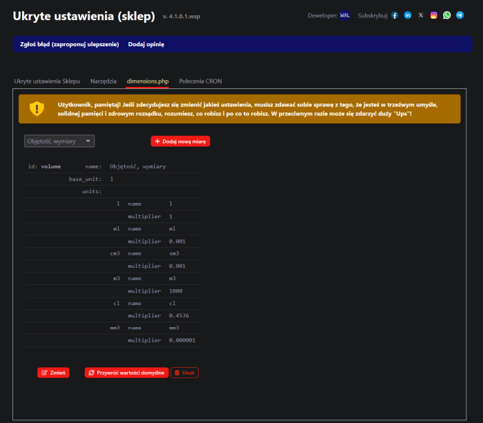 Ukryte ustawienia (sklep)