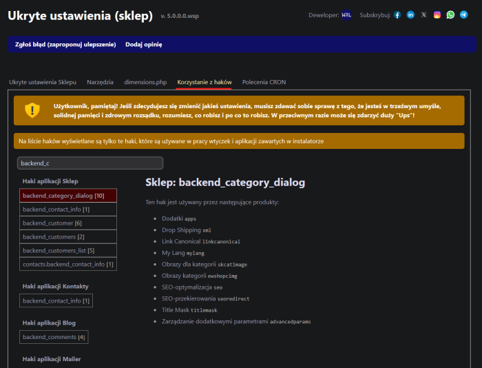 Ukryte ustawienia (sklep)