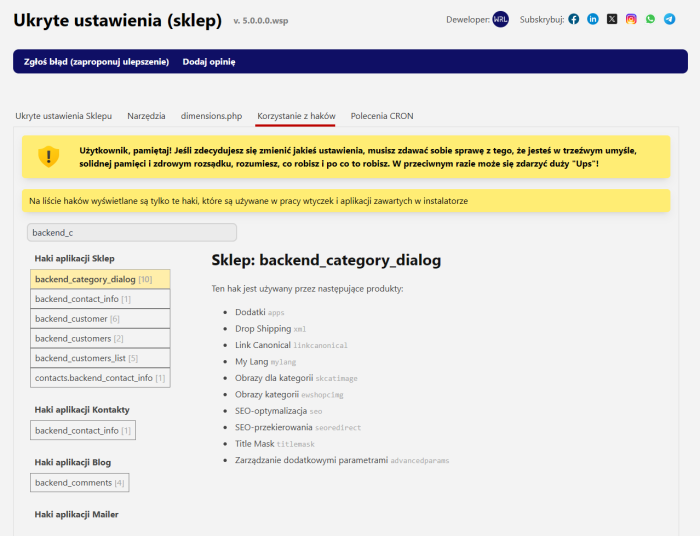 Ukryte ustawienia (sklep)