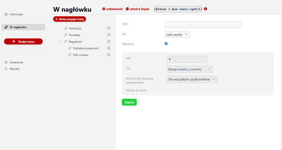 Zarządzanie menu