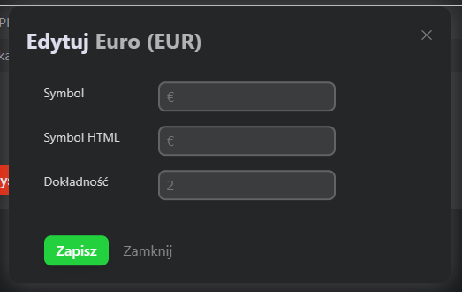 Konfiguracja walut Konfiguracja walut