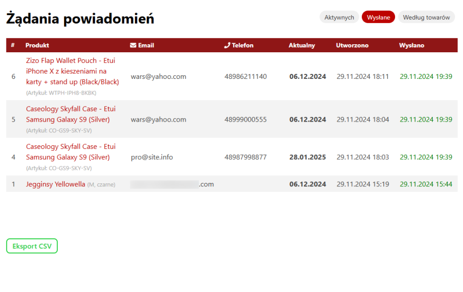 Powiadomienie o dostępności