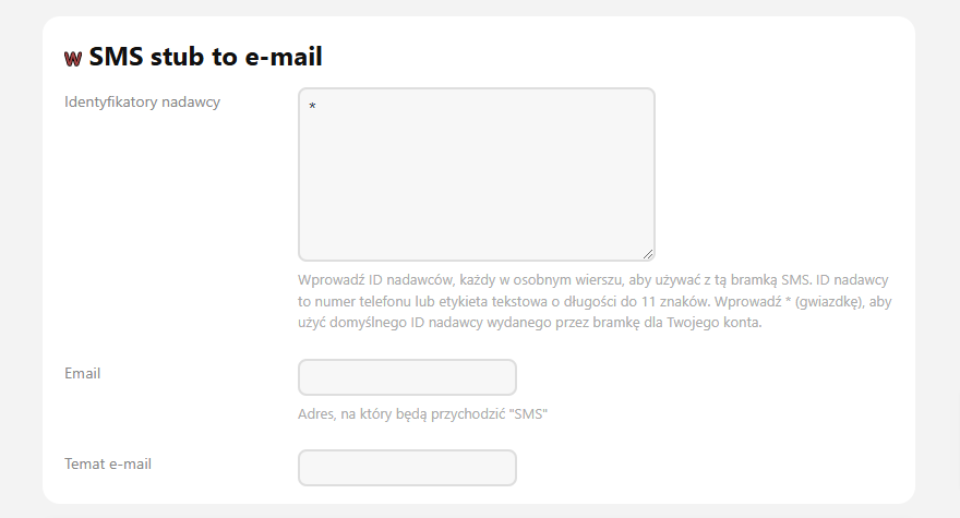 SMS stub na e-mail