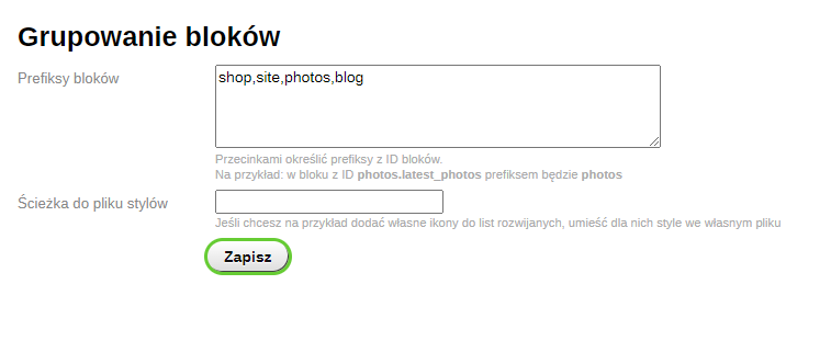 Grupowanie bloków Grupowanie bloków