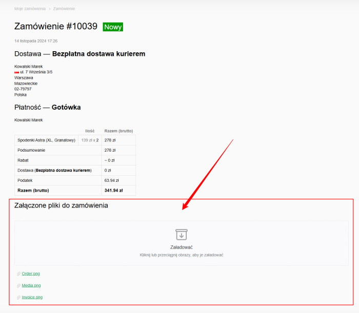 Załączone pliki do zamówienia