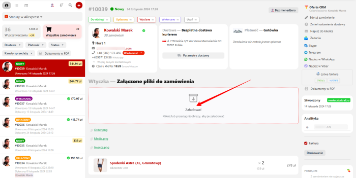 Załączone pliki do zamówienia