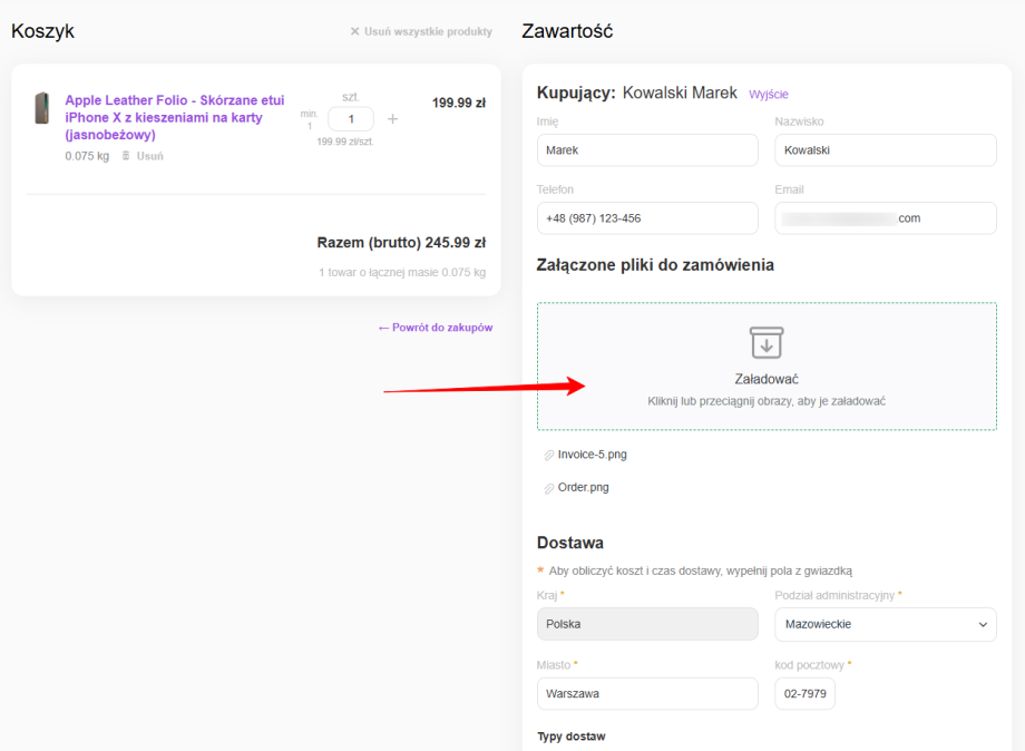 Załączone pliki do zamówienia