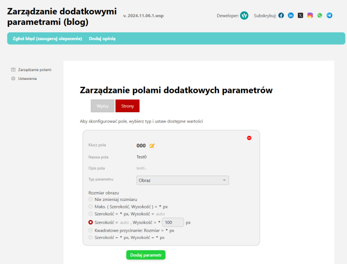 Zarządzanie dodatkowymi parametrami (blog)