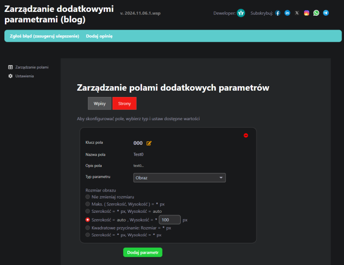 Zarządzanie dodatkowymi parametrami (blog)