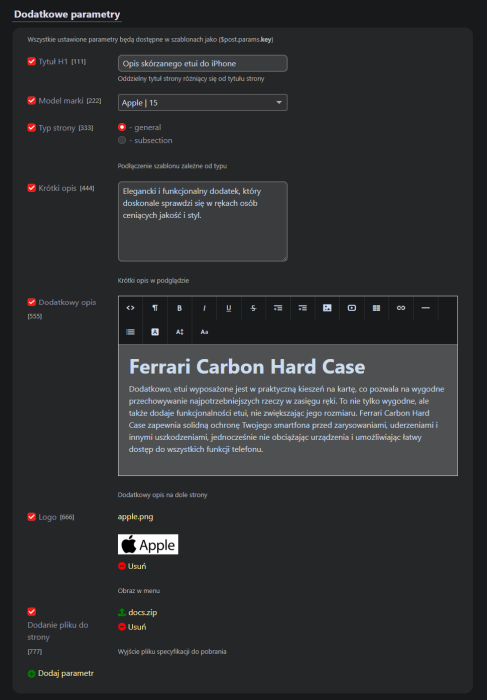 Zarządzanie dodatkowymi parametrami (blog)