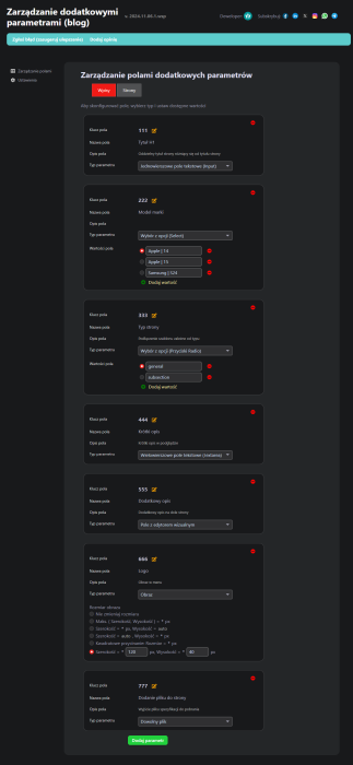 Zarządzanie dodatkowymi parametrami (blog)