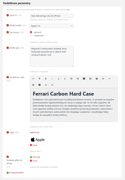 Zarządzanie dodatkowymi parametrami (blog)