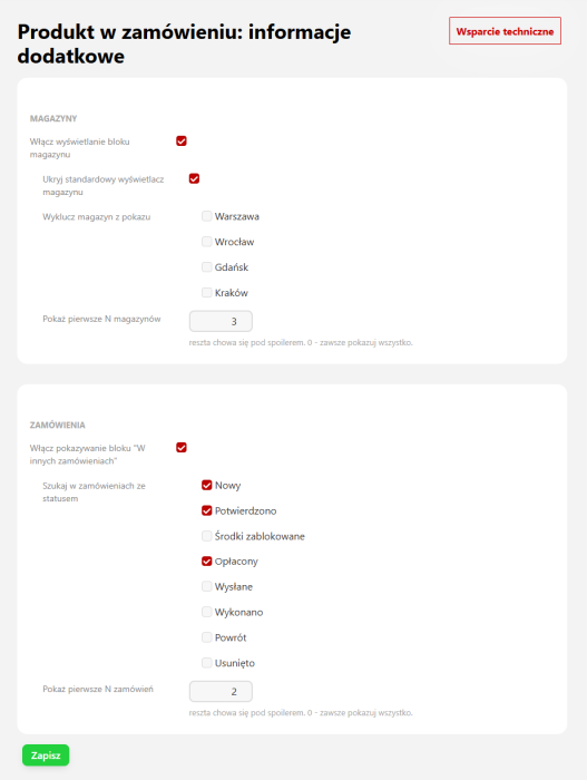 Produkt w zamówieniu: informacje dodatkowe