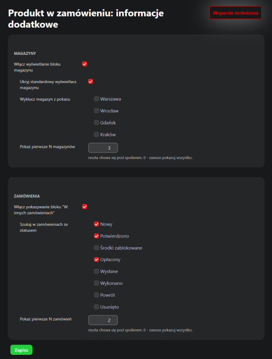 Produkt w zamówieniu: informacje dodatkowe