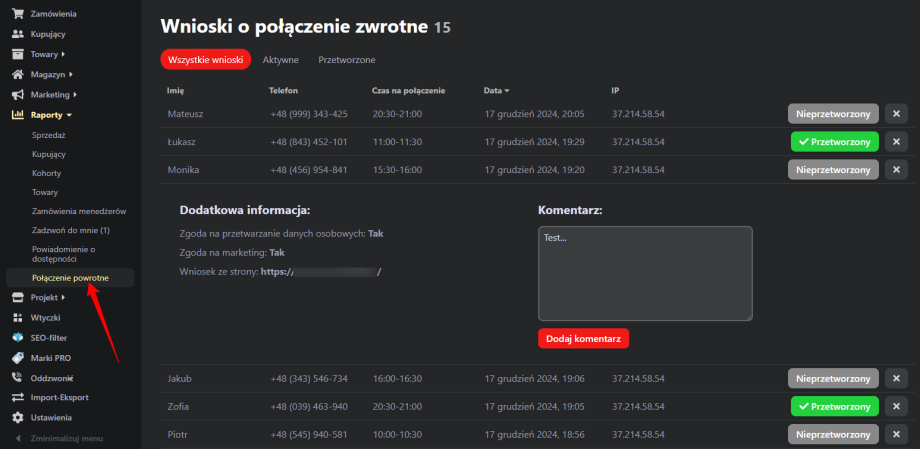 Połączenie powrotne Połączenie powrotne