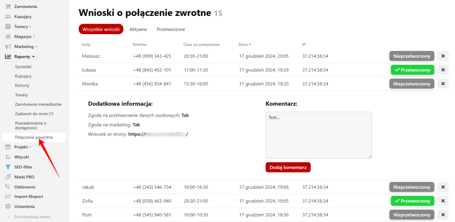 Połączenie powrotne Połączenie powrotne