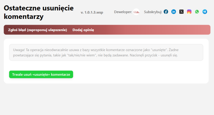 Ostateczne usunięcie komentarzy