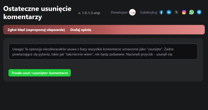 Ostateczne usunięcie komentarzy