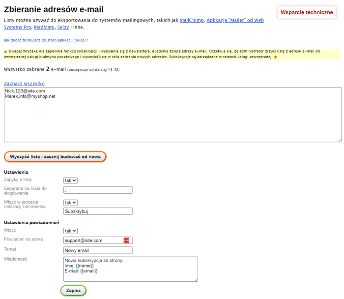 Zbieranie adresów e-mail